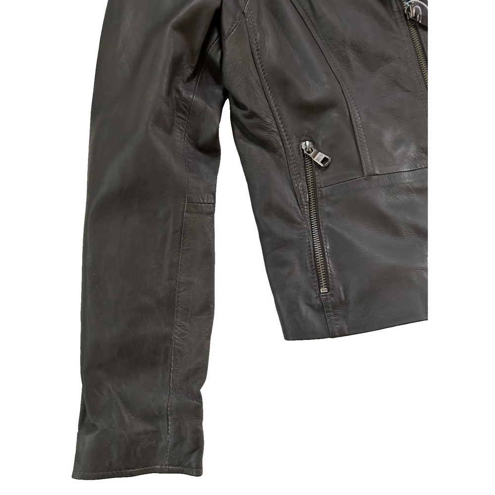 NWT Marc New York Andrew Marc Moto Mob Wife Grey Leather Jacket Size L - Picture 8 of 16